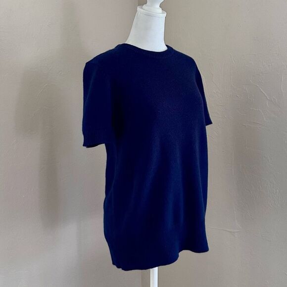 NWT Theory Cashmere Sapphire Blue Short Sleeve Tee Style Sweater Size M - Picture 2 of 11